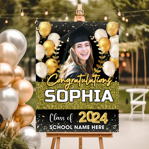 Custom Congratulations Class Of 2024 - Graduation Party Welcome Sign - Custom Photo Grad Party Sign - Personalized Graduation Decoration - Graduation Sign