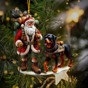 Climbing Santa And Dog Home Decor Christmas Ornament, Personalized Ornament