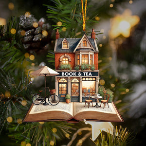 Book And Tea Christmas Ornament, Personalized Ornament