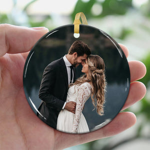 Happy Wedding - Personalized 2 Side Ceramic Ornament - Gift For Couple, Custom Photo Gift For Wedding