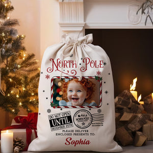 North Pole Delivery For Custom Photo And Name, Personalized String Bag, Christmas Gift