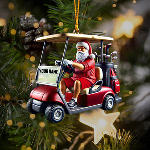 Golf Cart Santa Christmas Ornament, Personalized Ornament