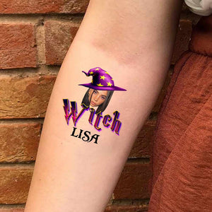 Witch, Custom Face Photo And Texts Temporary Tattoo, Personalized Tattoo, Fake Tattoo