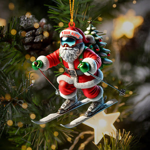 Santa Skiing Christmas Ornament, Personalized Ornament