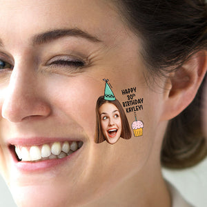 Happy Birthday Tattoo, Custom Face Photo And Texts Temporary Tattoo, Personalized Party Tattoo, Fake Tattoo