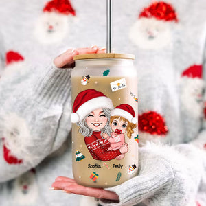 Grandma Carried The Kid, Christmas Decor - Customization Glass Bottle, Frosted Bottle, Gift For Family, Christmas Gift