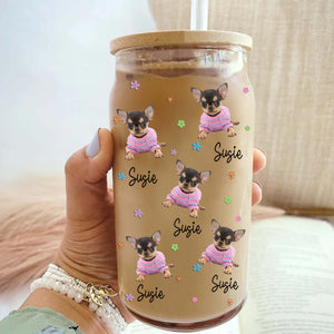 Dog Mama Vibes - Custom Photo And Name - Personalized Glass Bottle, Frosted Bottle, Gift For Dog Lovers