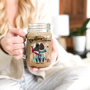 Besties Forever, Custom Appearances And Names - Personalized Mason Jar Cup With Straw