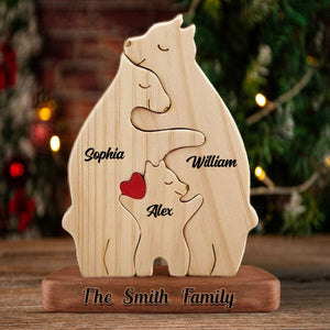 Personalized Wooden Bear Family - Puzzle Wooden Bear Family - Wooden Pet Carvings, Gift For Family