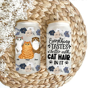 Everything Tastes Better With Cat Hair In It - Customization Cutie Kittie Glass Bottle, Frosted Bottle, Gift For Cat Lovers