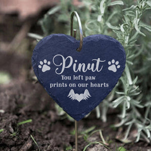 You Left Paw Prints On Our Hearts - Personalized Pet Memorial Garden Slate And Hook - Pet Lovers