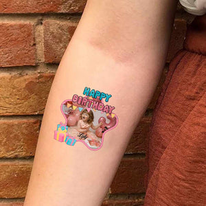 Star Happy Birthday Custom Photo And Text Temporary Tattoo, Personalized Tattoo, Fake Tattoo