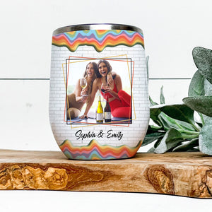 Besties Here To Another Year Of Bonding Over Alcohol, Custom Color Background, Photo And Name - Personalized Wine Tumbler