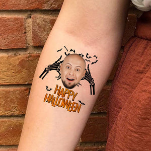 Happy Halloween, Custom Face Photo And Texts Temporary Tattoo, Personalized Tattoo, Fake Tattoo