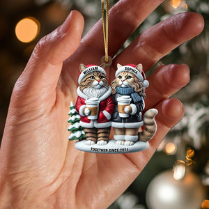 Couple Cats Home Decor Christmas Ornament, Personalized Ornament