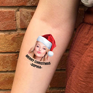 Merry Christmas, Custom Photo And Text Temporary Tattoo, Personalized Tattoo, Fake Tattoo