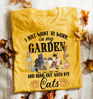 I Just Want To Work In My Garden And Hang Out With My Cats Personalized T-Shirt, Gift For Cat Lover