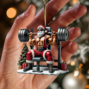 Santa Muscle Weightlifting Christmas Ornament, Personalized Ornament