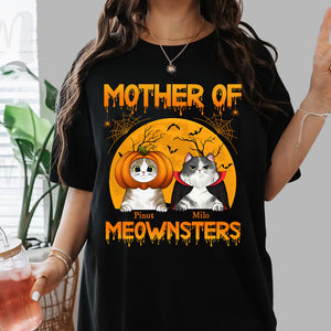 Mother Of Meownsters - Custom Cat And Name - Personalized T-Shirt - Halloween Cat Lover Gift