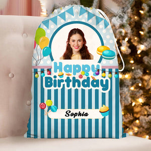 Happy Birthday White Blue Bag Personalized Christmas String Bag