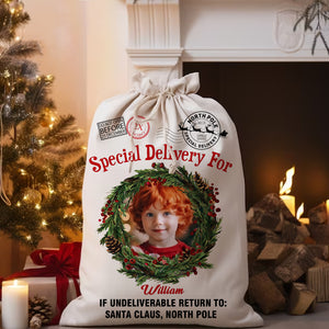 Special Delivery Custom Photo And Name, Personalized String Bag, Christmas Gift