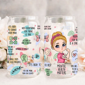 Mental Health Matters - Custom Appearance And Name - Personalized Glass Bottle, Frosted Bottle, Gift For Nurse