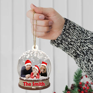 Merry Christmas Family Ball- Custom Photo And Family Name, Personalized Acrylic Ornament - Gift For Christmas