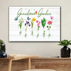 Personalized Grandma Garden Canvas, Family Birth Months Flowers, Gift For Family