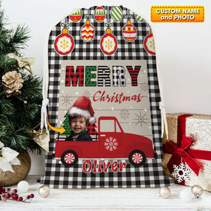 Merry Christmas Car Custom Photo And Name, Personalized String Bag, Christmas Gift