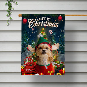 Merry Christmas, Santa Claus US Flag  - Personalized Pet Photo And Name Flag - Gift For Pet Lovers, Christmas Gift