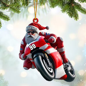 Santa Motobike Christmas Ornament, Personalized Ornament