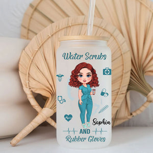 Water Scrubs And Rubber Gloves - Custom Appearance And Name - Personalized Glass Bottle, Frosted Bottle, Gift For Nurse