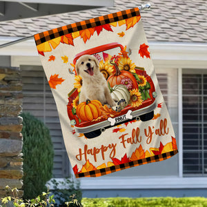 Happy Fall Y'all - Personalized Photo And Name Cutie Puppy And Cutie Kittie Flag - Gift For Pet Lovers