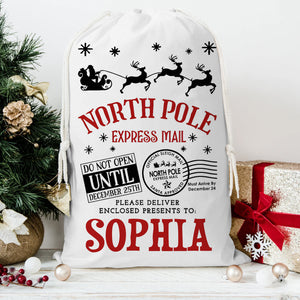 North Pole Bag Custom Name, Personalized String Bag, Christmas Gift