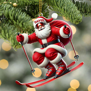 Santa Skiing Christmas Ornament, Personalized Ornament