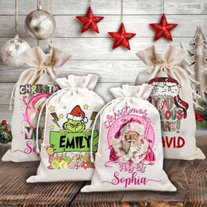 Christmas Decor Gift, Custom Background And Name, Personalized String Bag, Christmas Gift