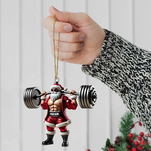 Custom Ornament, Weightlifting Santa Ornament, Christmas Decor