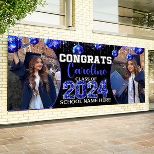 Congratulations Class Of 2024 - Personalized 4 Photos And Texts Single Garage, Garage Door Banner Covers - Banner Decorations