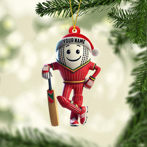 Cricket Ball Player Christmas Ornament, Personalized Ornament