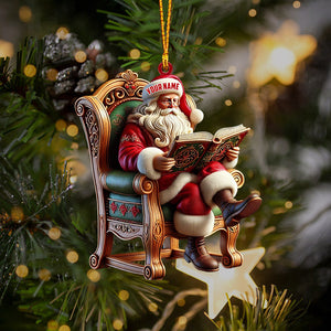 Santa Reading Book Christmas Ornament, Personalized Ornament