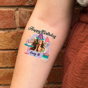 Happy Birthday Tattoo, Custom Photo And Text Temporary Tattoo, Personalized Tattoo, Fake Tattoo