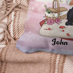 Hubby And Wifey Couple Sitting, Custom Appearance And Name - Personalized Pillow, Gift For Family