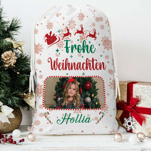 Christmas Frohe Weihnachten Custom Photo And Text, Personalized String Bag, Christmas Gift