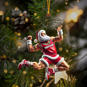 Santa Plays Badminton Christmas Ornament, Personalized Ornament