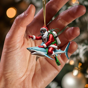 Santa Diver Riding Shark Christmas Ornament, Personalized Ornament