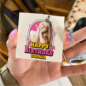 Birthday Pink Background, Custom Photo And Text Temporary Tattoo, Personalized Tattoo, Fake Tattoo