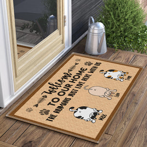 Welcome To Our Home, The Humans Just Live Here With Us, Personalized Funny Cat Doormat, Cat Lovers Gift