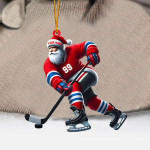 Santa Hockey Christmas Ornament, Personalized Ornament