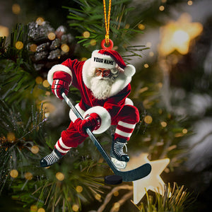 Hockey Santa Pose Christmas Ornament, Personalized Ornament