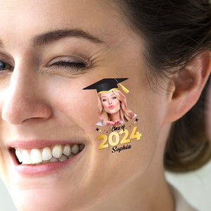 Class Of 2024 Party, Custom Face Photo And Texts Temporary Tattoo, Personalized Tattoo, Fake Tattoo